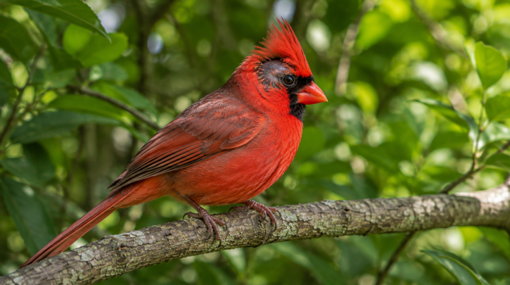 Illustration of a Northern Cardinal during its normal late-summer molt, showing a temporarily bald head