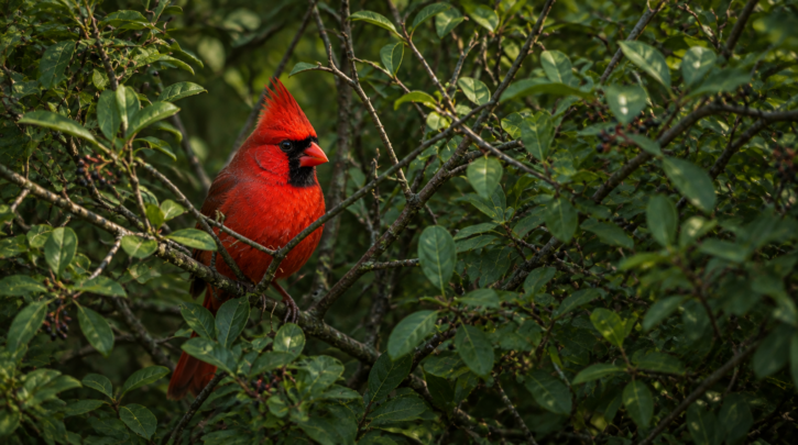 Illustration of an alert Northern Cardinal in protective cover