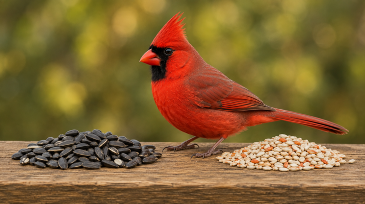 Illustration comparing sunflower and safflower birdseed for cardinals