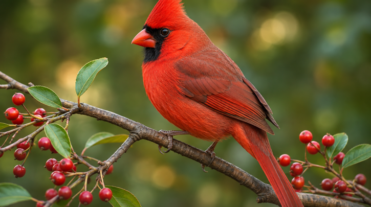 Illustration of a male Northern Cardinal perched on a branch
