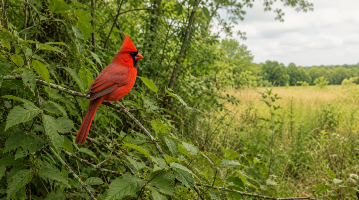 Illustration of a Northern Cardinal in its natural edge habitat