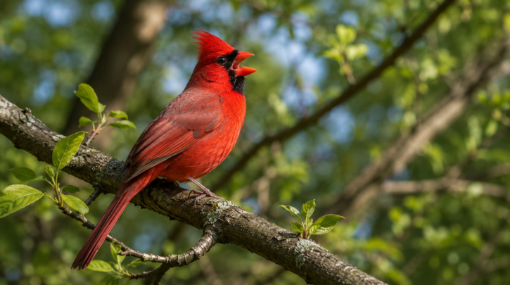 Illustration of a male Northern Cardinal singing